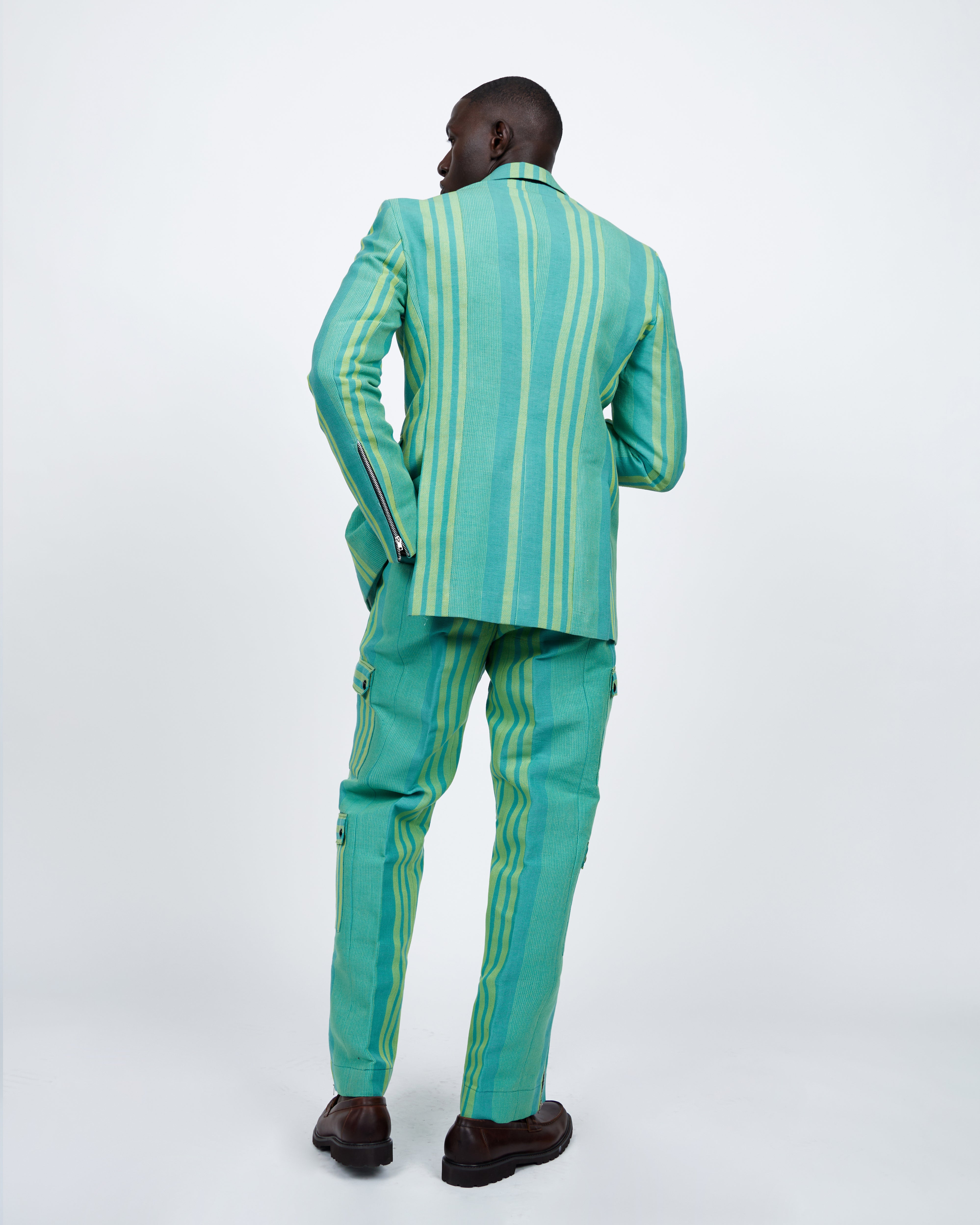 Teal-Green stripes 2 piece suit