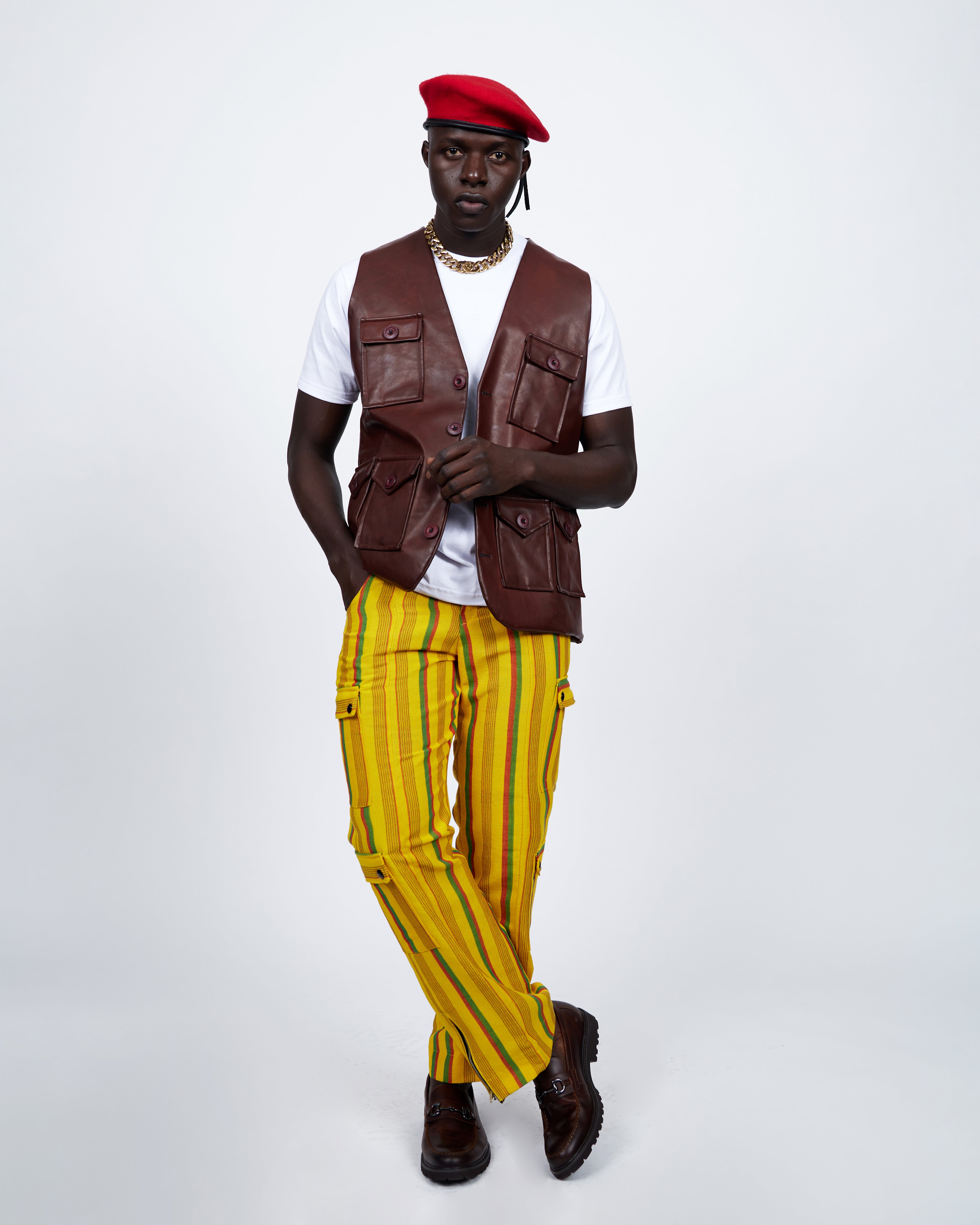 Brown leather 2 piece vest