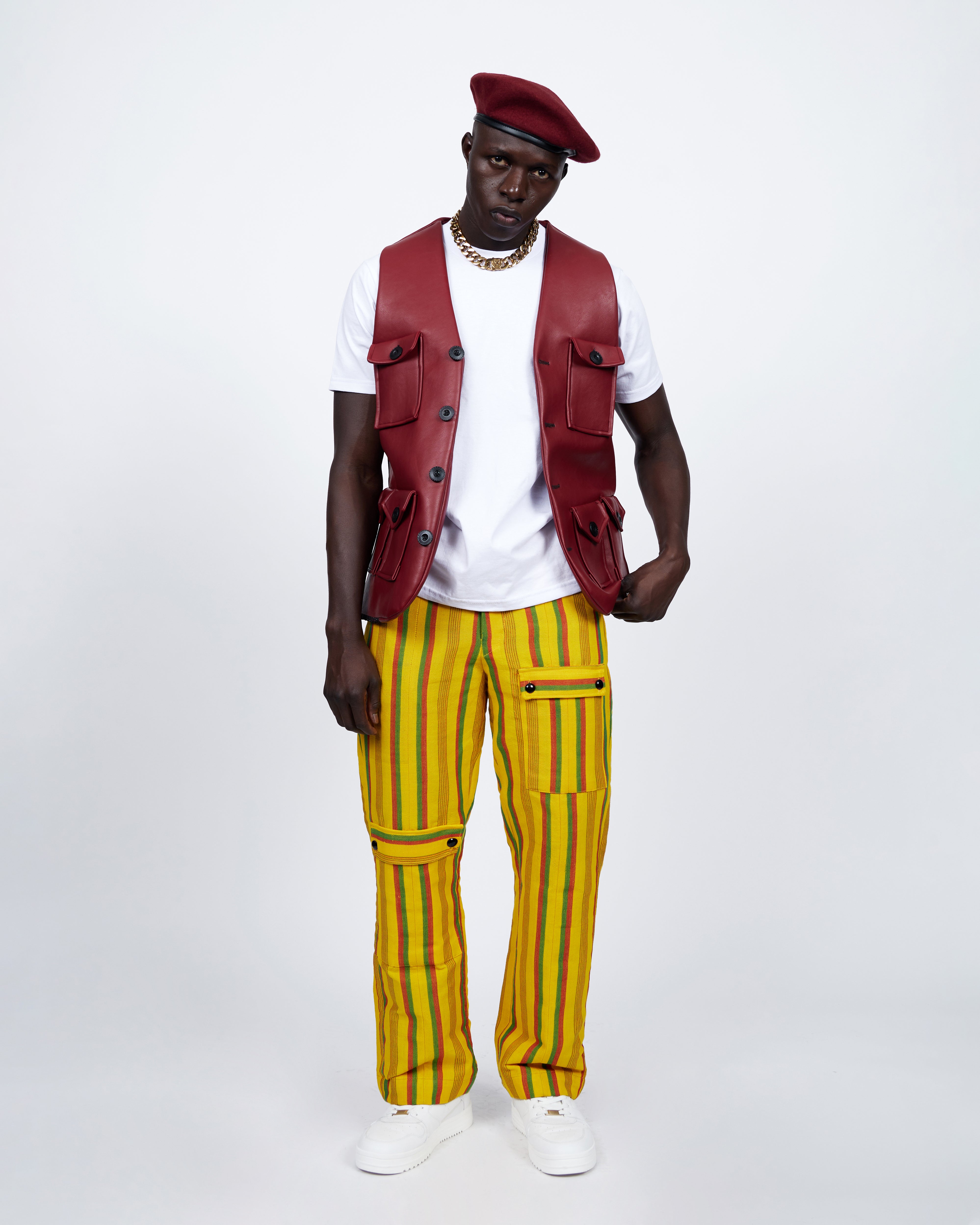 Maroon red leather 2 piece vest