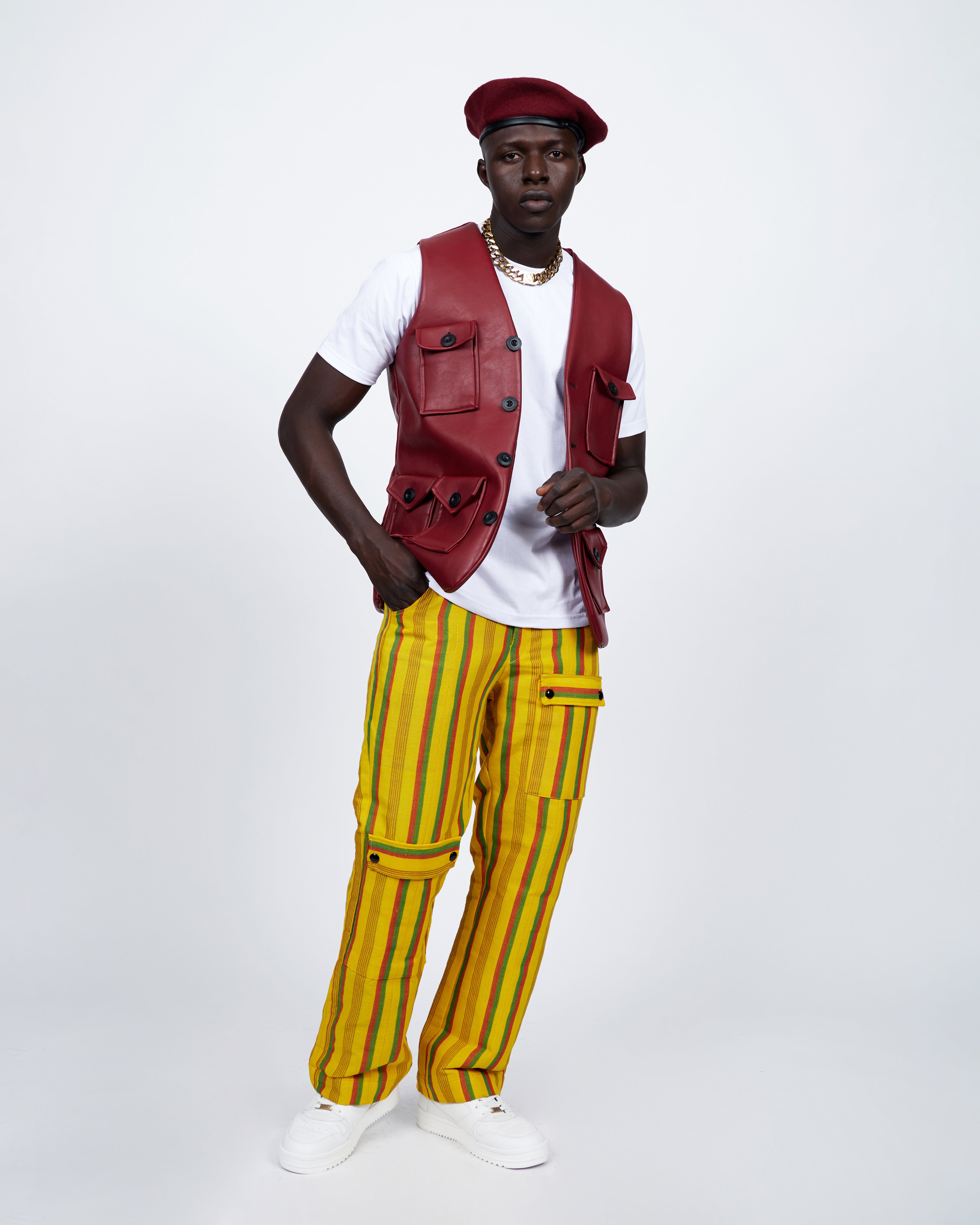 Maroon red leather 2 piece vest