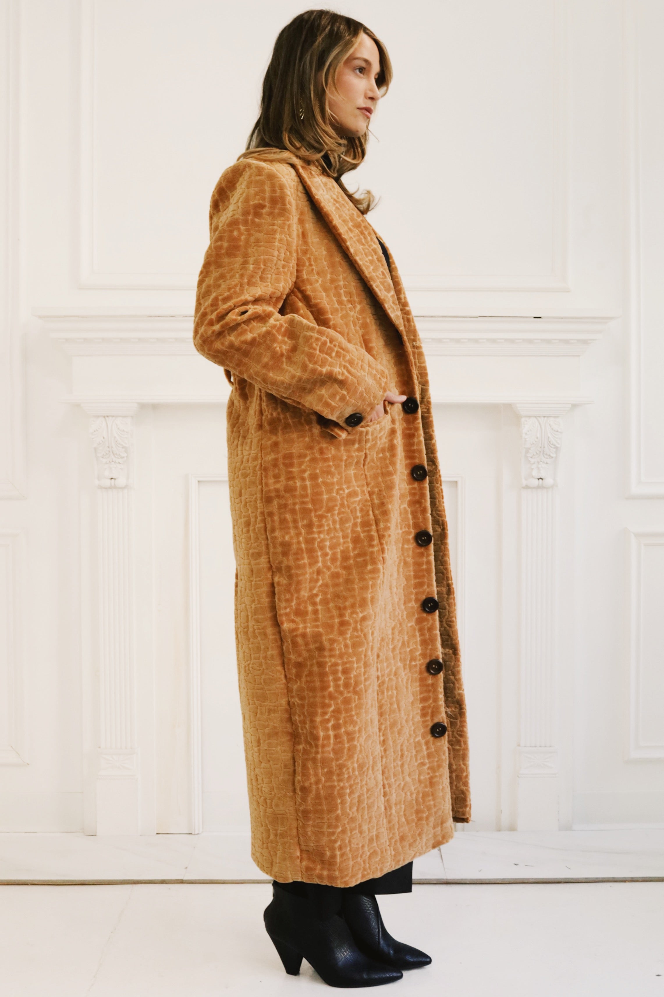 The Golden Camel Croc-Embossed Velvet Coat