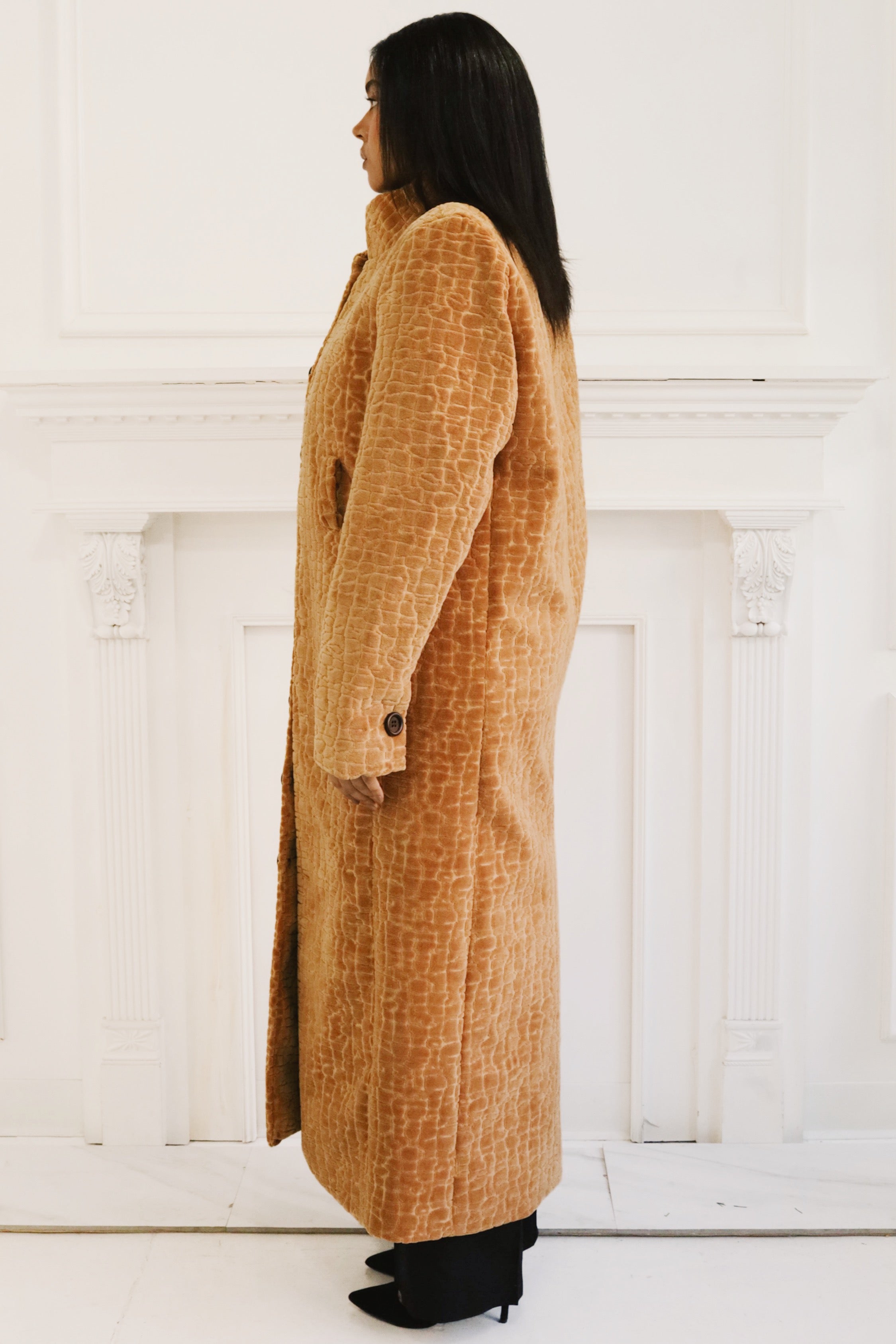 The Golden Camel Croc-Embossed Stand Collar Velvet Coat