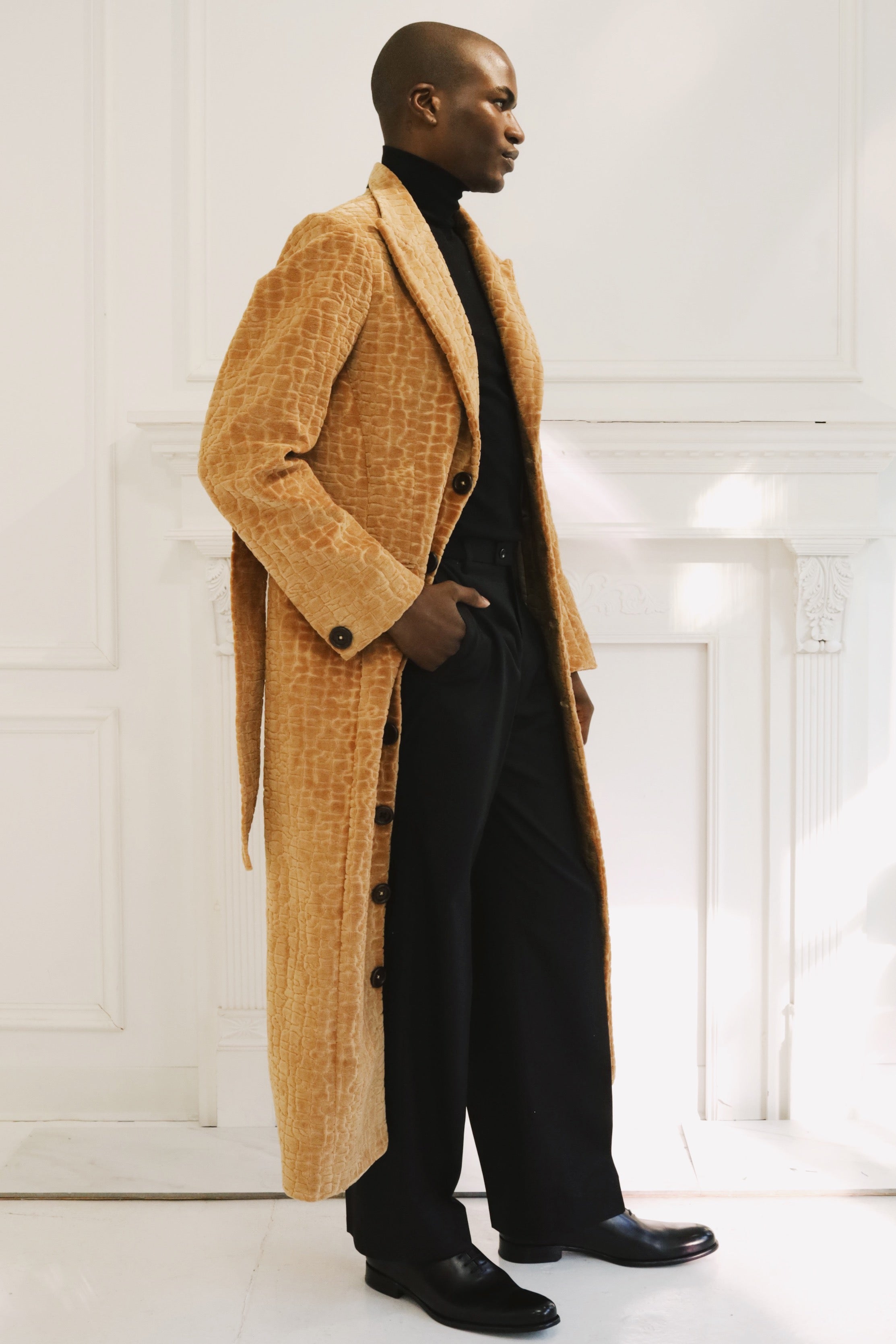 The Golden Camel Croc-Embossed Velvet Coat