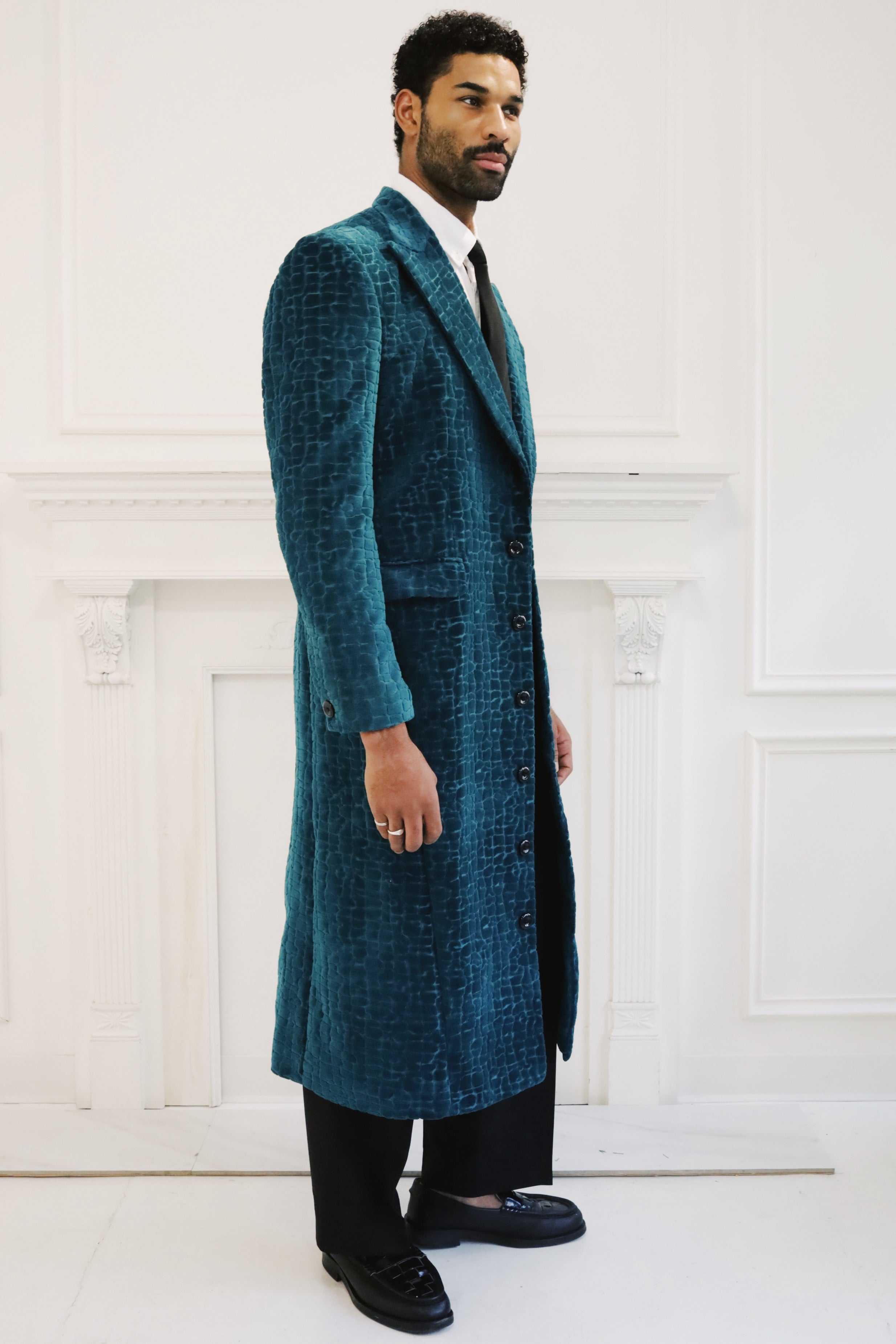 The Deep Teal Croc-Embossed Velvet Coat
