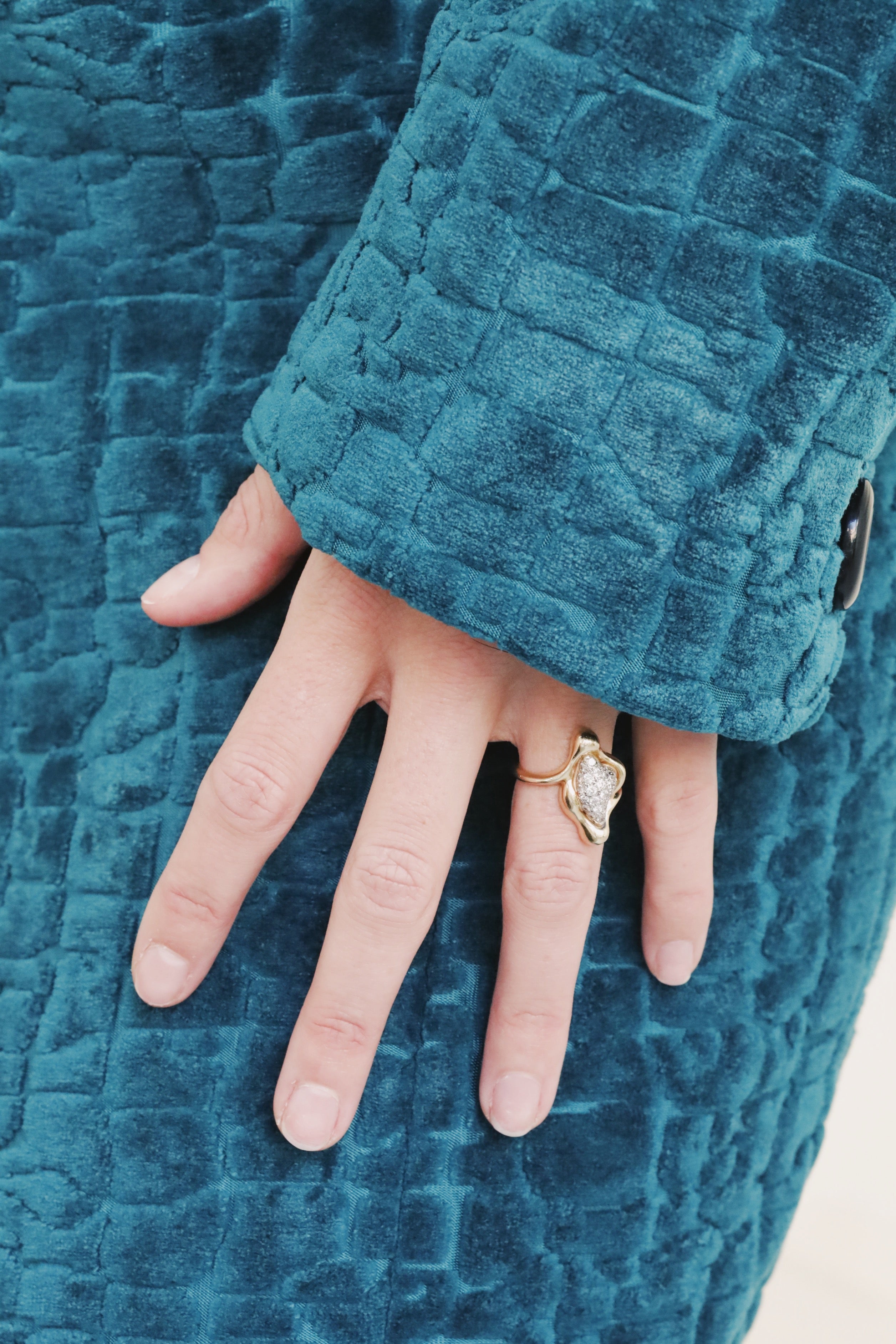 The Deep Teal Croc-Embossed Velvet Coat