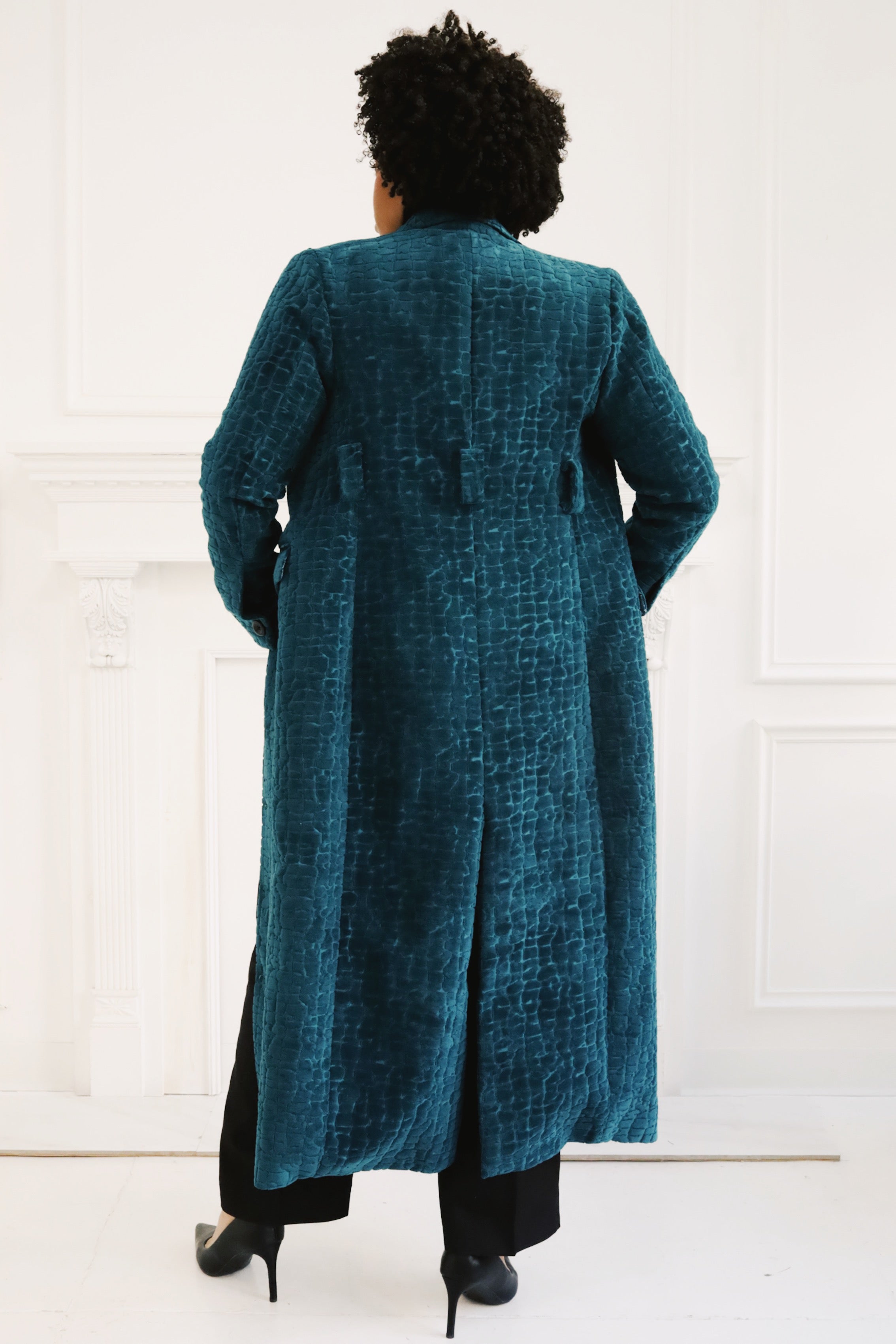 The Deep Teal Croc-Embossed Velvet Coat