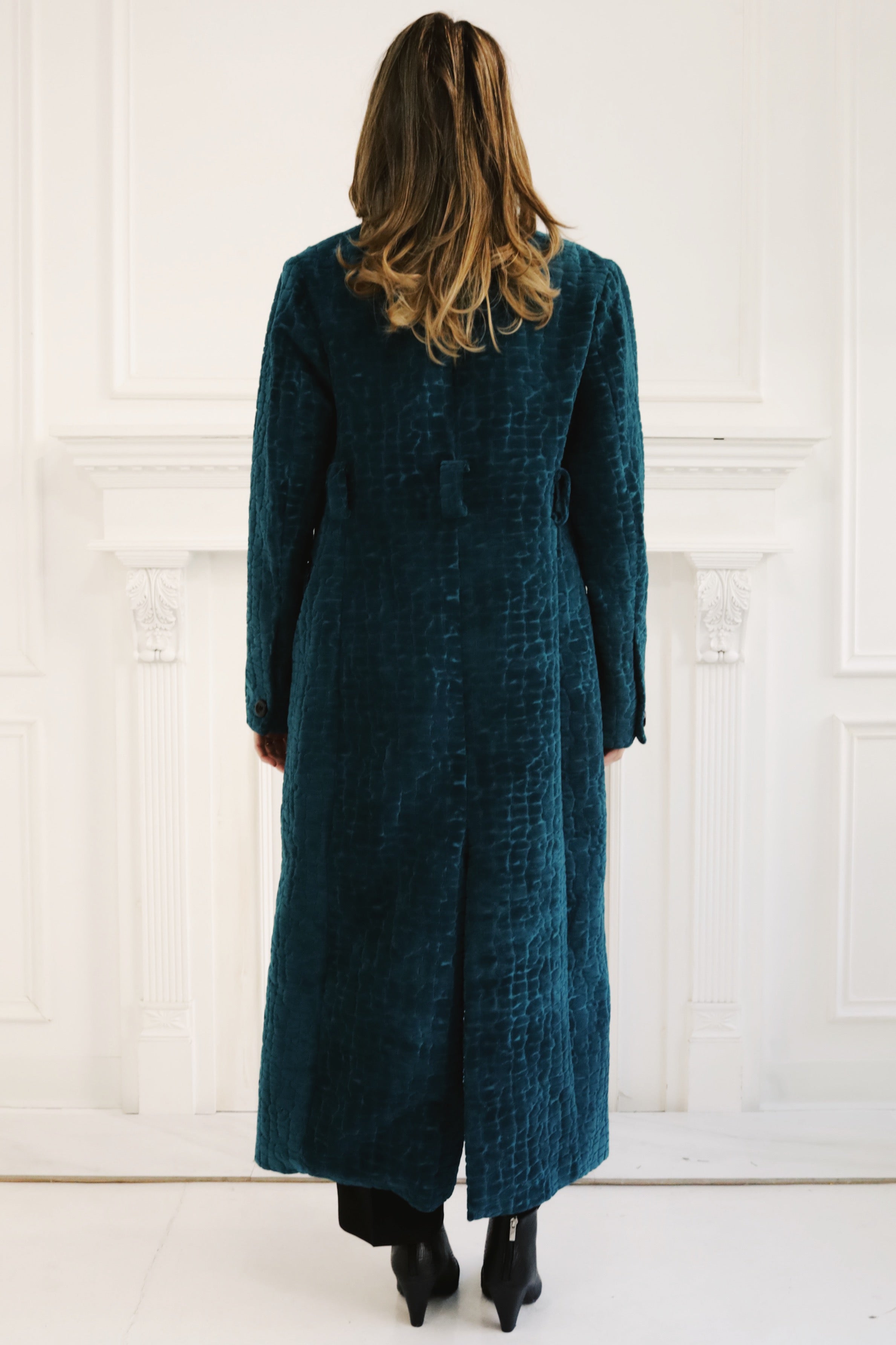 The Deep Teal Croc-Embossed Velvet Coat