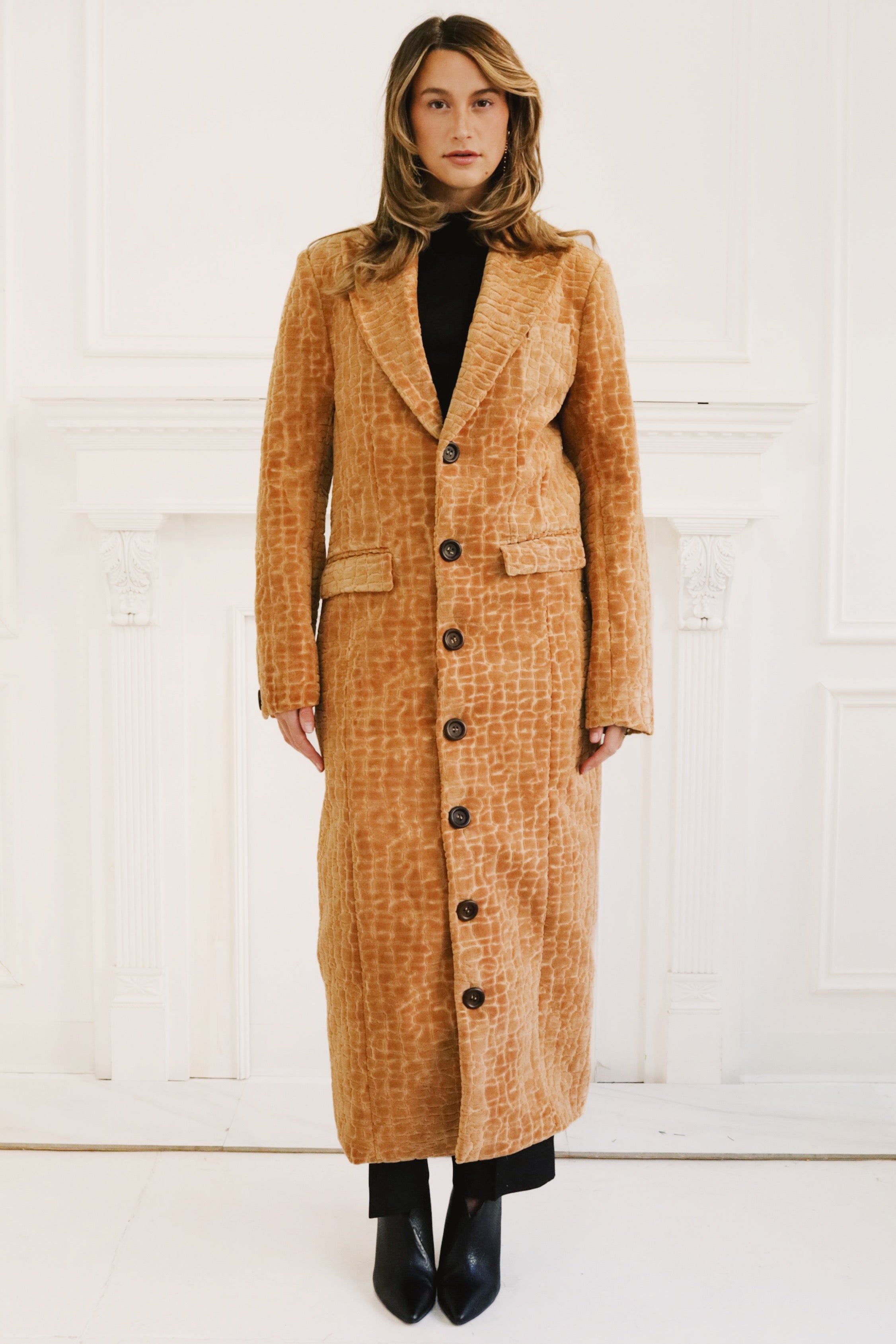 The Golden Camel Croc-Embossed Velvet Coat