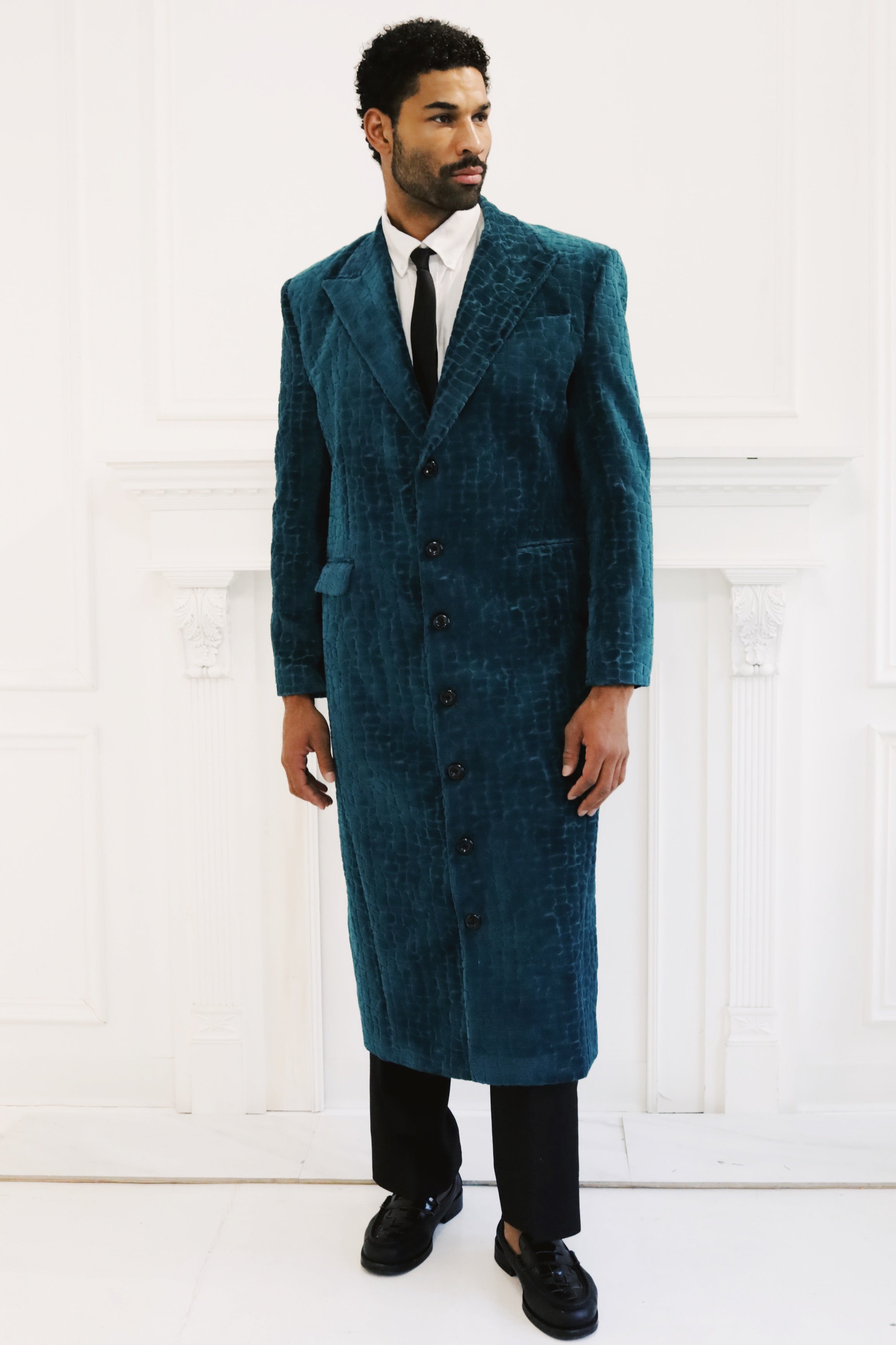 The Deep Teal Croc-Embossed Velvet Coat