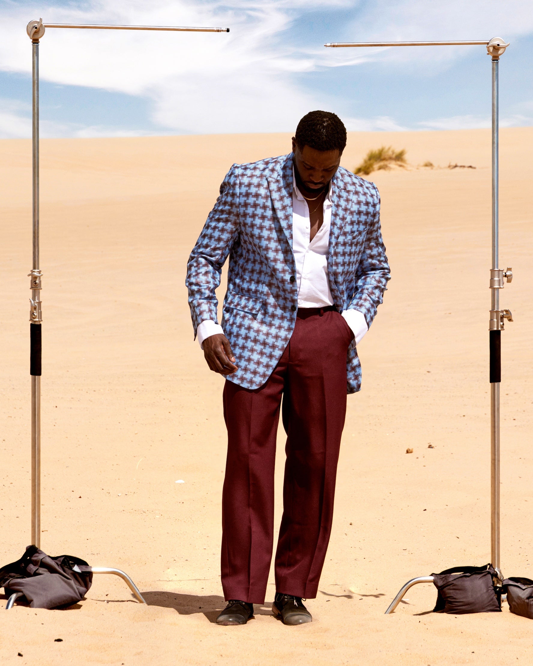 Blue plaid blazer & wine pants