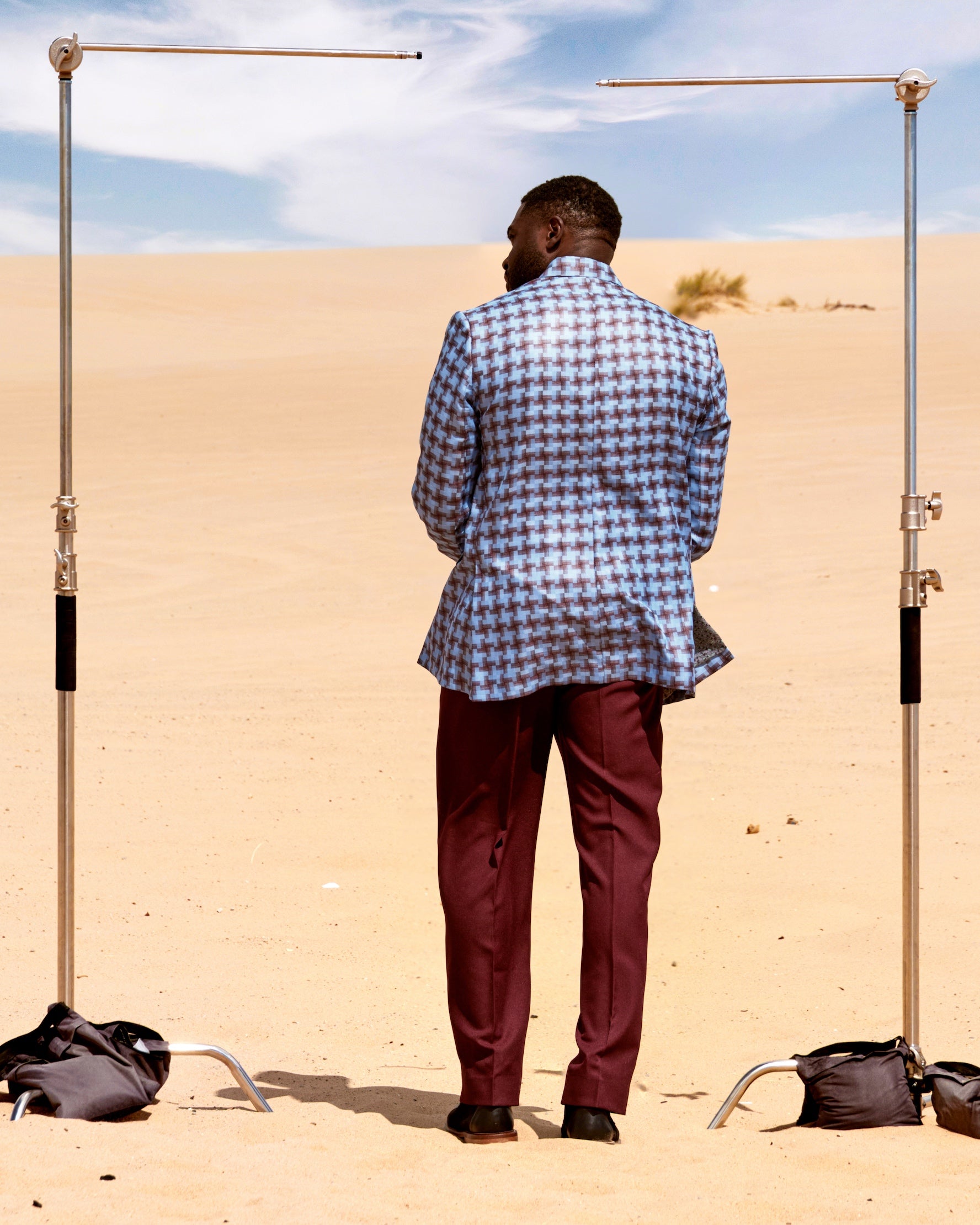 Blue plaid blazer & wine pants