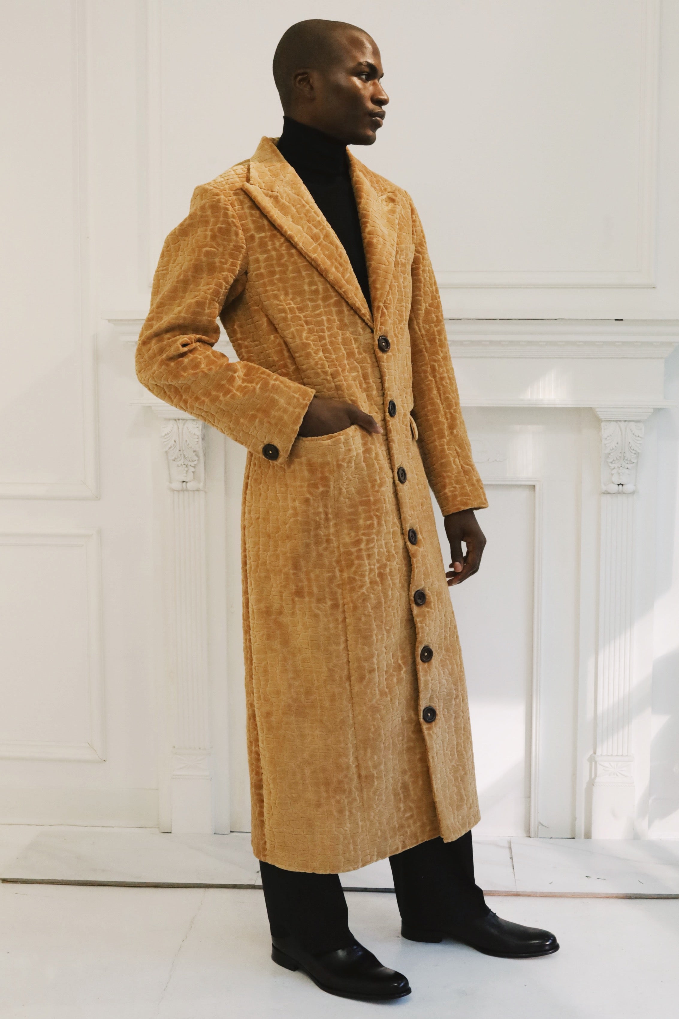 The Golden Camel Croc-Embossed Velvet Coat