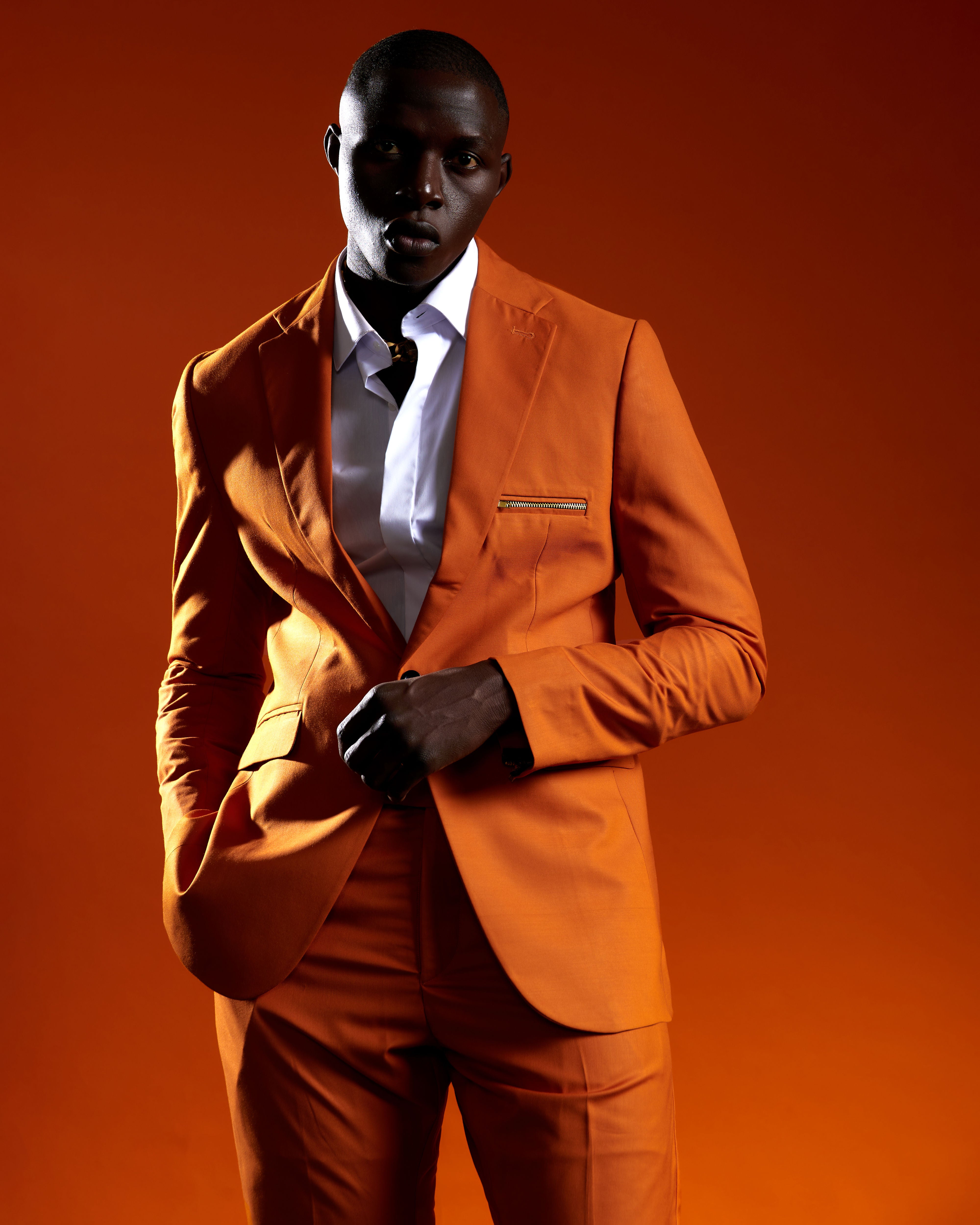 Burnt Orange Zipper detail 2 piece suit