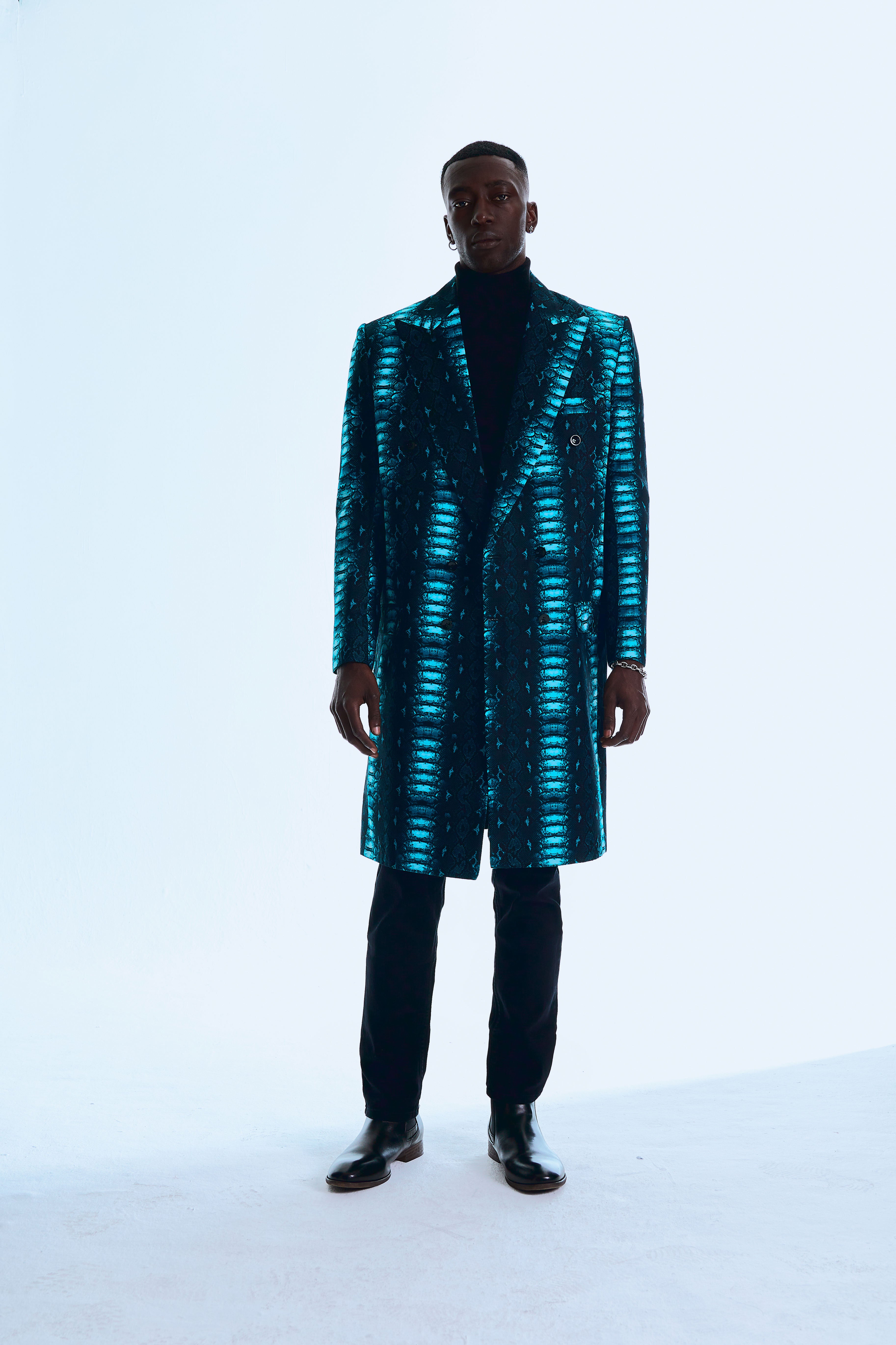 Teal Animal Skin Print Trench Coat