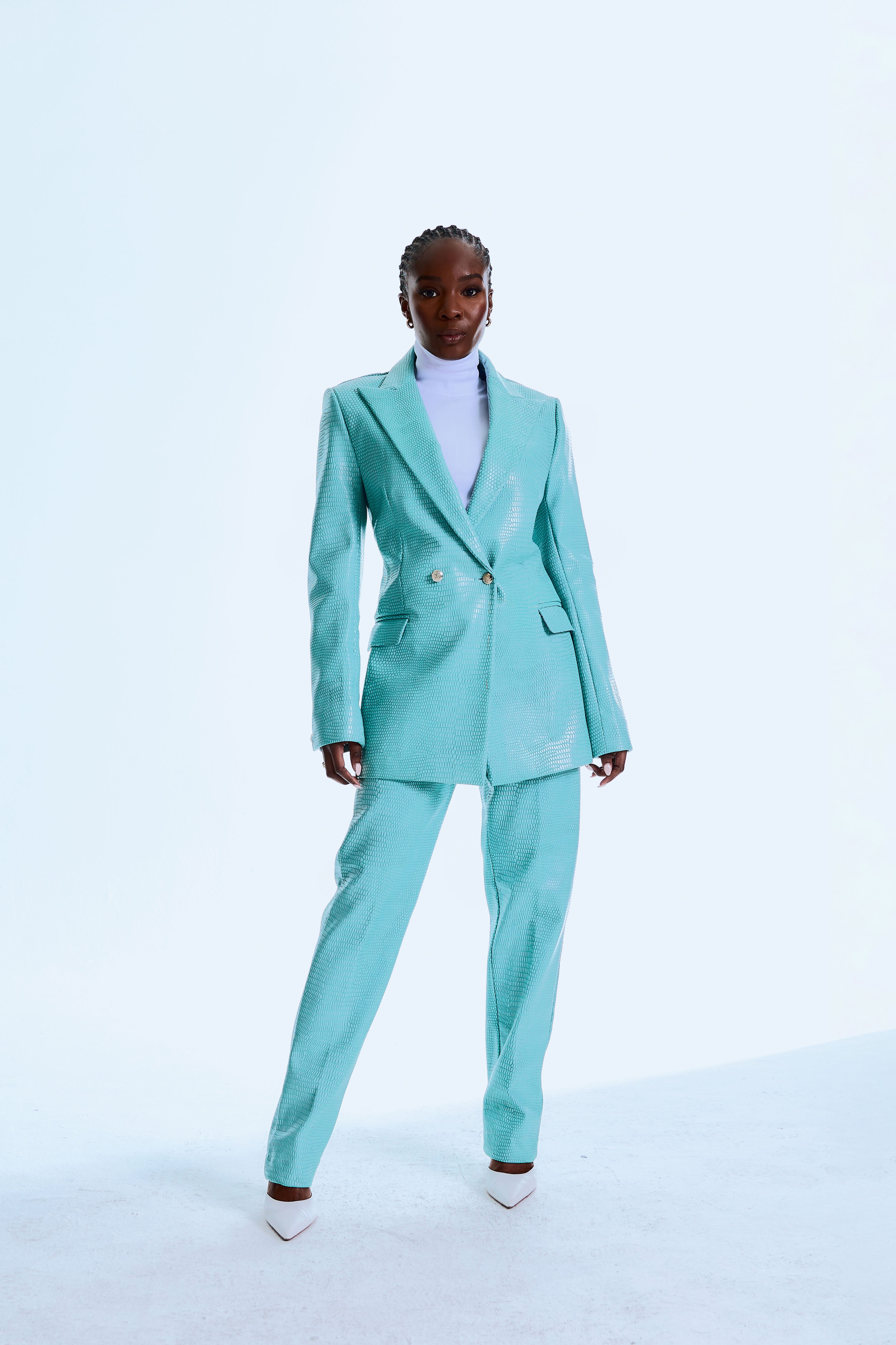 Teal Leather 2pc suit